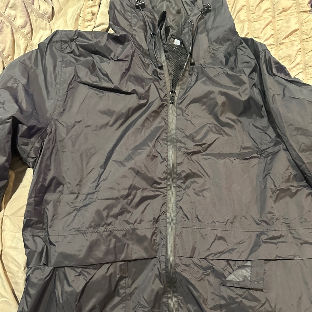Unisex Black Hooded Jacket (windbreaker material)